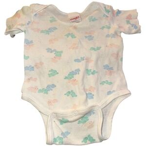 Vintage Evenflo Baby Bodysuit Pastel Bunny Easter White Cotton Snap Onesie Large